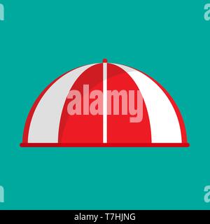 Awning red stripe grocery vector icon. Vintage boutique market front canopy. Flat facade sunshade roof parasol Stock Vector
