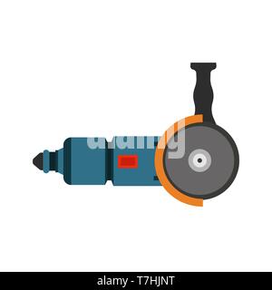 Angle grinder hand technology manufacturing circular tool. Construction flat equipment factory Stock Vector