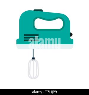 Hand mixer flat household tool machine. Kitchen vector icon utensil cooking whisk. Food blender appliance equipment Stock Vector