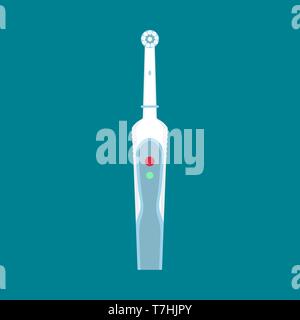 Electric toothbrush medicine toiletries cartoon healthcare instrument. Stomatology purity dental manual vector icon Stock Vector