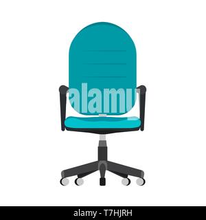 Сomputer chair office style front view vector icon. Indoor comfortable equipment company interior. Flat workplace PC furniture Stock Vector