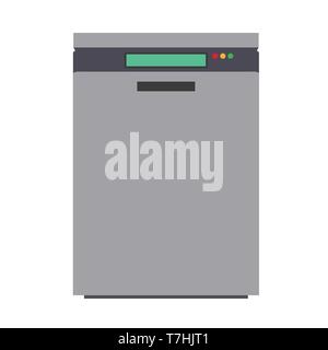 Dishwasher technology domestic flat housework vector kitchen icon. Clean water machine appliance equipment Stock Vector