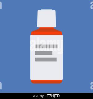 Injection bottle illness care dose vector icon. Antibiotic healthy medicament immunity blue vaccine Stock Vector