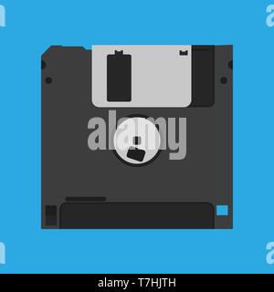 Floppy disk diskette vintage black backup device obsolete vector icon. Computer memory drive magnetic square datum Stock Vector