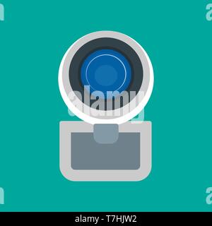 Web camera front view vector icon digital technology equipment video. Cam lens device conference network chat Stock Vector