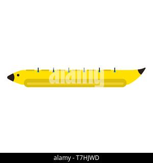 Banana boat inflatable side view vector icon. Yellow sea fun activity water summer. Holiday recreation leisure travel Stock Vector