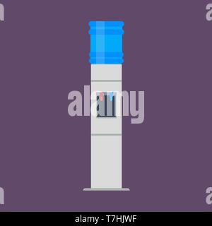 Water dispenser vector flat icon liquid. Cooler bottle drink office plastic equipment. Blue gallon purified machine vertical Stock Vector