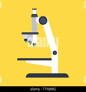 Laboratory microscope vector icon side view. Science isolated biology education equiment lens. Lab test experiment Stock Vector
