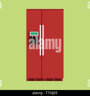 Refrigerator kitchen appliance vector icon food. Domestic equipment fridge freezer household. Interior flat cartoon furniture Stock Vector