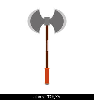 Battle axe vector icon weapon blade. Ancient isolated white viking warrior symbol. Barbarian fantasy game equipment Stock Vector