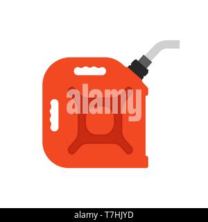 Fuel can gas vector icon energy. Gasoline oil canister diesel industry petrol car. Red cartoon gallon handle benzine reservoir Stock Vector