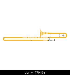 Trombone music instrument vector icon. Brass jazz sound acoustic orchestra. Classical gold horn blues flat slide Stock Vector