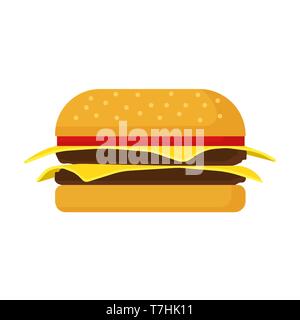 Burger fast food vector icon cheese bread bun meat. Lettuce restaurant menu grilled sesame. Cartoon snack ad bistro Stock Vector
