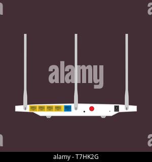 Router back view vector icon isolated network. Computer internet wireless antenna equipment. Wifi modem hub access Stock Vector
