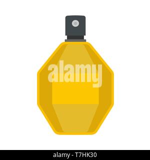 Perfume bottle care cosmetics liquid container vector icon flat. Closeup retro aromatic women yellow glass sign Stock Vector