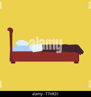 Bed side view vector bedroom cartoon furniture home. Sleep interior hotel rest. Flat duvet simple flat apartment Stock Vector