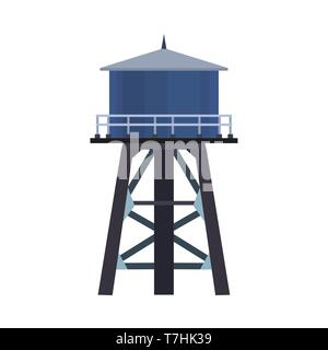 Water tower vector icon illustration tank isolated white. Industrial architecture container structure. Blue reservoir tall Stock Vector