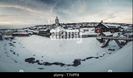 View on old town of Roros - mining town in Norway. Original wooden architecture, listed by UNESCO World Heritage. Stock Photo