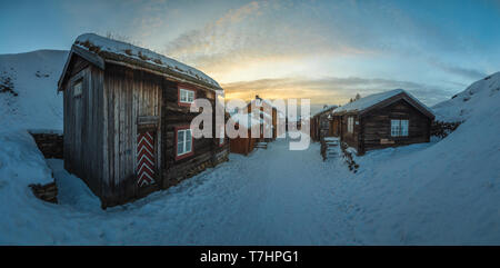 View on old town of Roros - mining town in Norway. Original wooden architecture, listed by UNESCO World Heritage. Stock Photo