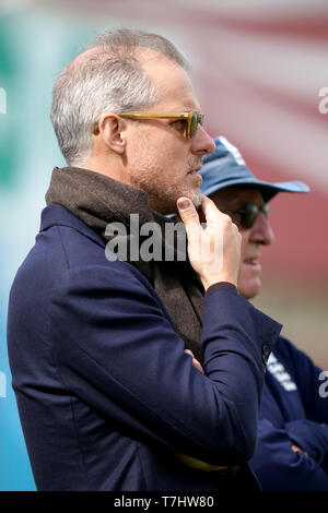 englands national selector ed smith left and head coach trevor bayliss right during the nets session at the kia oval london t7hw80