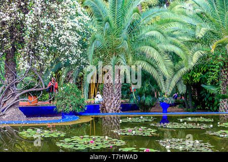 The Majorelle Garden is a botanical garden and artist's landscape garden in Marrakech, Morocco. 18 april 2019 Stock Photo