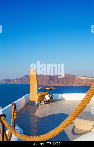 Outdoor furniture set. Sundeck on sea view, vacation and summer holiday concept Stock Photo