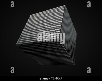 gray Carbon fiber cube on black background. 3d illustration Stock Photo