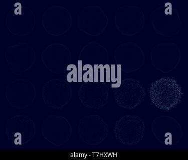 Set with deformed spheres consisting of blue dots. Vector illustration Stock Vector