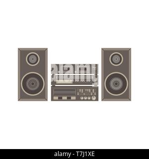 Vector audio system, music center on white, illustration flat icon front view digital isolated Stock Vector