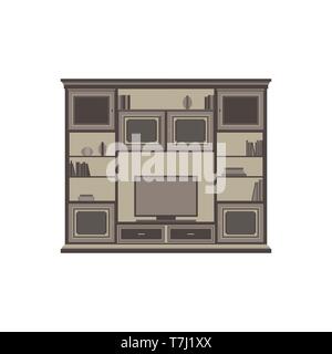 Vector tv unit flat icon isolated illustration front view. Cabinet design furniture interior set vintage stand Stock Vector