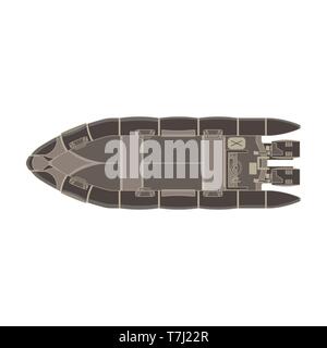 Vector inflatable boat flat icon top view isolated. Vessel design motor illustration. Stock Vector