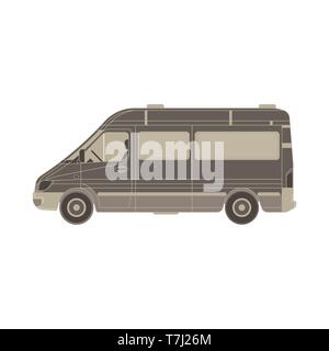 Vector van flat icon isolated. Vehicle side view truck illustration. Auto automobile black blank branding bus car cargo commercial.Deliver empty hippi Stock Vector