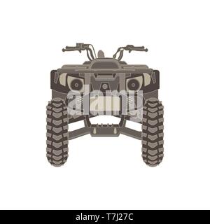 Vector ATV front view isolated icon off-road motorcycles sign on white background illustration. Extreme quad bike logo. Adventure black cross design d Stock Vector