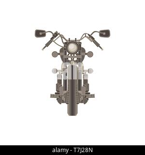 Vector motorcycle flat icon chopper. Motorbike vintage illustration design isolated. Badge bike, biker, black, classic, custom day. Emblem grunge moto Stock Vector