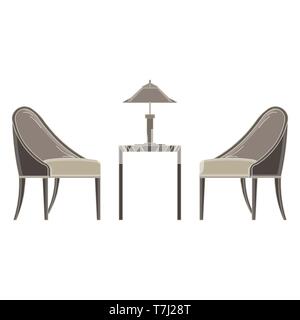 Vector restaurant table with chair flat icon isolated. Romantic banquet illustration. Alcohol black business cafe cartoon, date, dating, decor. Dining Stock Vector