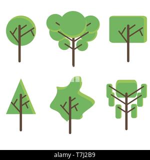 Tree set flat icon vector illustration. Green plant. Botany design eco floral forest natural garden Stock Vector