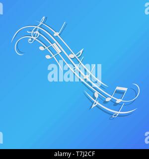 Music notes vector illustration background design blue paper isolated blue classical clef art element Stock Vector