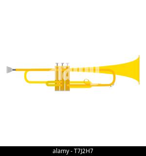 Trumpet vector icon illustration brass horn music musical instrument isolated white sound bugle Stock Vector