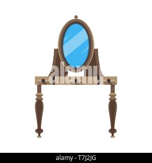 Vector mirror flat icon front view isolated illustration. Frame makeup design beauty glass fashion interior, decoration, shiny, art. Vintage retro lig Stock Vector