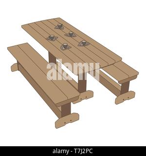 Picnic table vector icon illustration park background outdoor bench wood Stock Vector