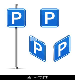 Parking place road sign vector illustration in isometric projection Stock Vector