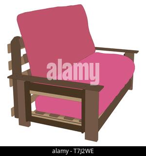 Sofa red vector interior room furniture illustration modern isolated design Stock Vector