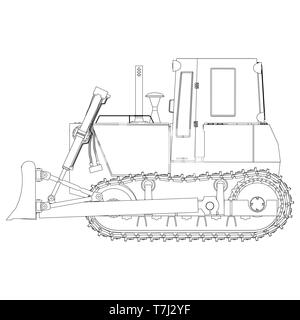 Outline bulldozer construction icon vector excavator tractor equipment road illustration shovel Stock Vector