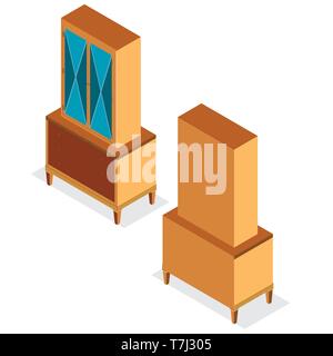 Flat fashion design isometric vector illustration of modern cupboard room isolated on background white. Stock Vector