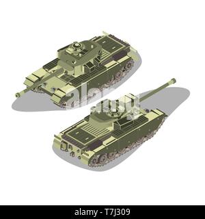 Tank isometric vector military war icon isolated background vehicle flat Stock Vector