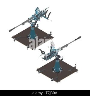 Defense air gun isometric war vector Pakistan day soldier military white isolated Stock Vector