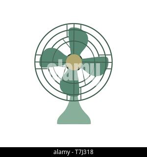 Vector Fan green electric front view design style. Circle symbol blower ceiling graphic element ventilation blade icon. Wind airflow silhouette air si Stock Vector
