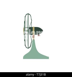 Vector Fan green electric front view design style. Circle symbol blower ceiling graphic element ventilation blade icon. Wind airflow silhouette air si Stock Vector