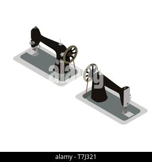 Sewing machine isometric vector vintage old illustration tailor icon retro isolated Stock Vector