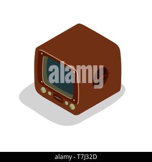 TV retro television vector old icon vintage screen set design video illustration media isometric antenna Stock Vector